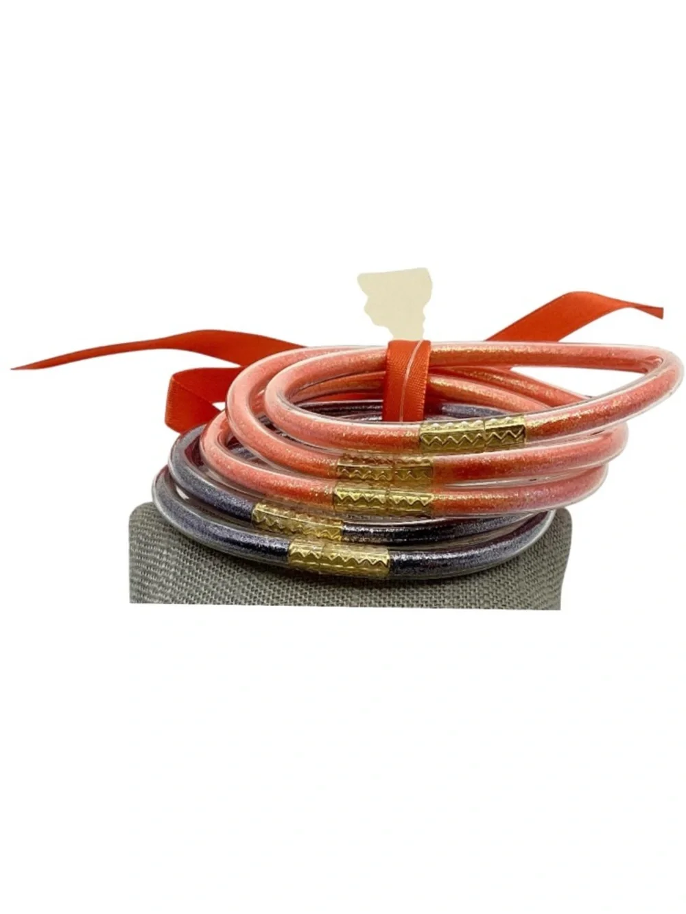 Refuse to Lose Orange and Silver Glitter Jelly Tube Bracelet Set (NWT)